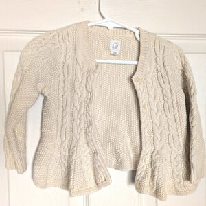 Baby Gap 100% Cotton Cable Knit Cream Cardigan Toddler size 12-18m